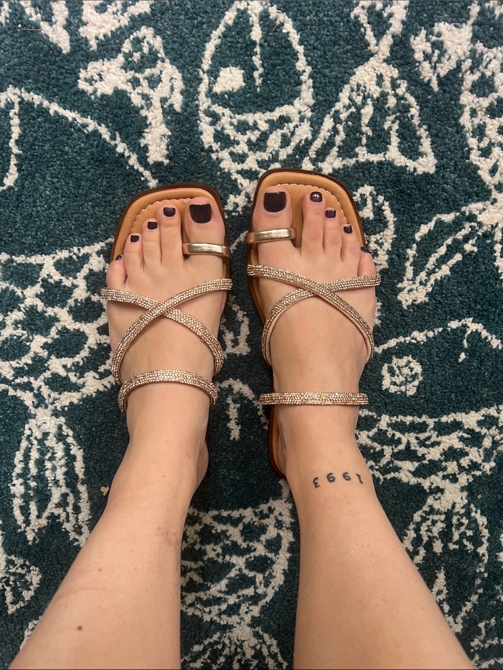 Sparkling Strappy Flat Sandals - Rose Gold